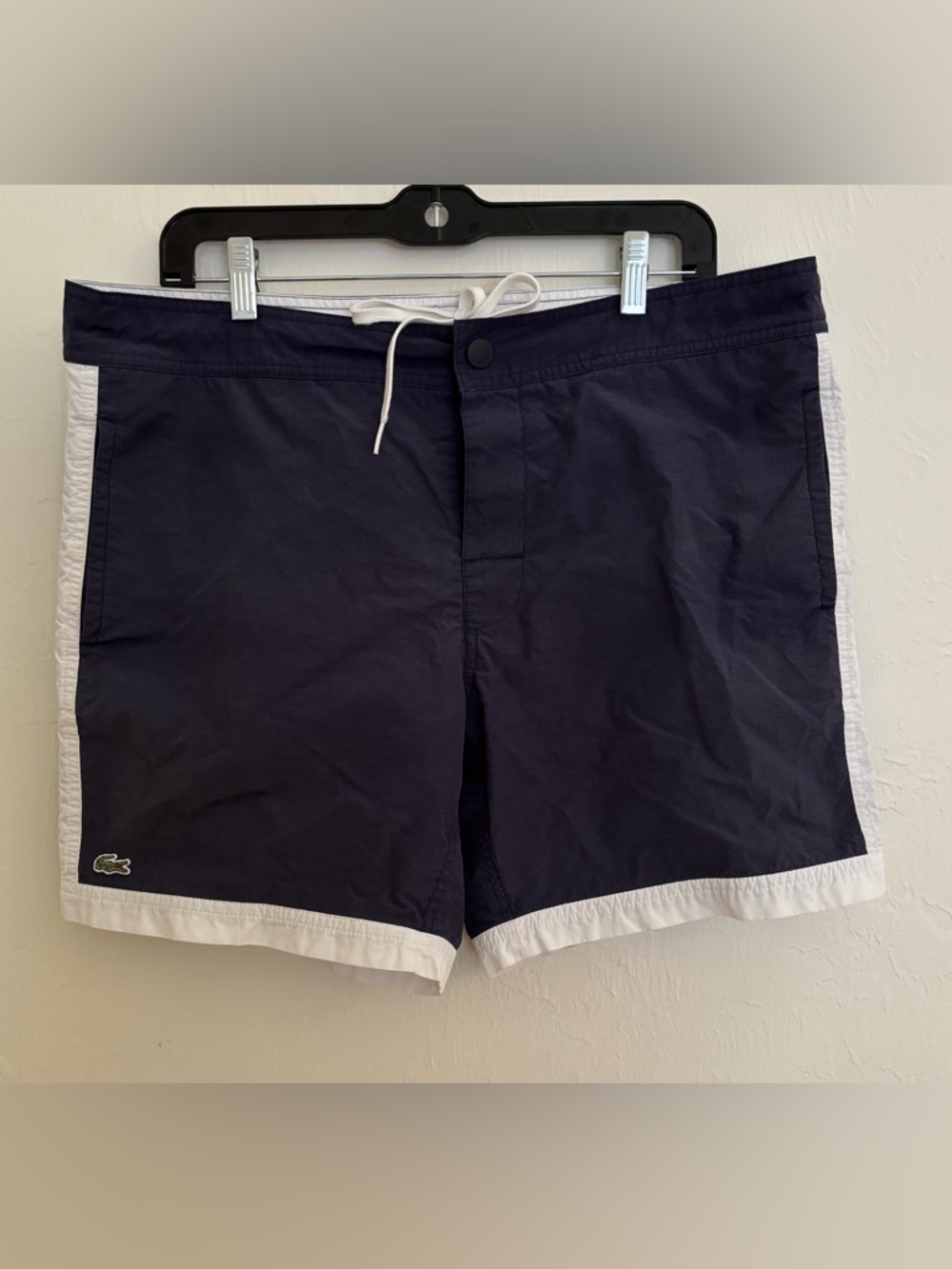 Lacoste Mens Shorts Swim Trunks Navy White Large Nautical